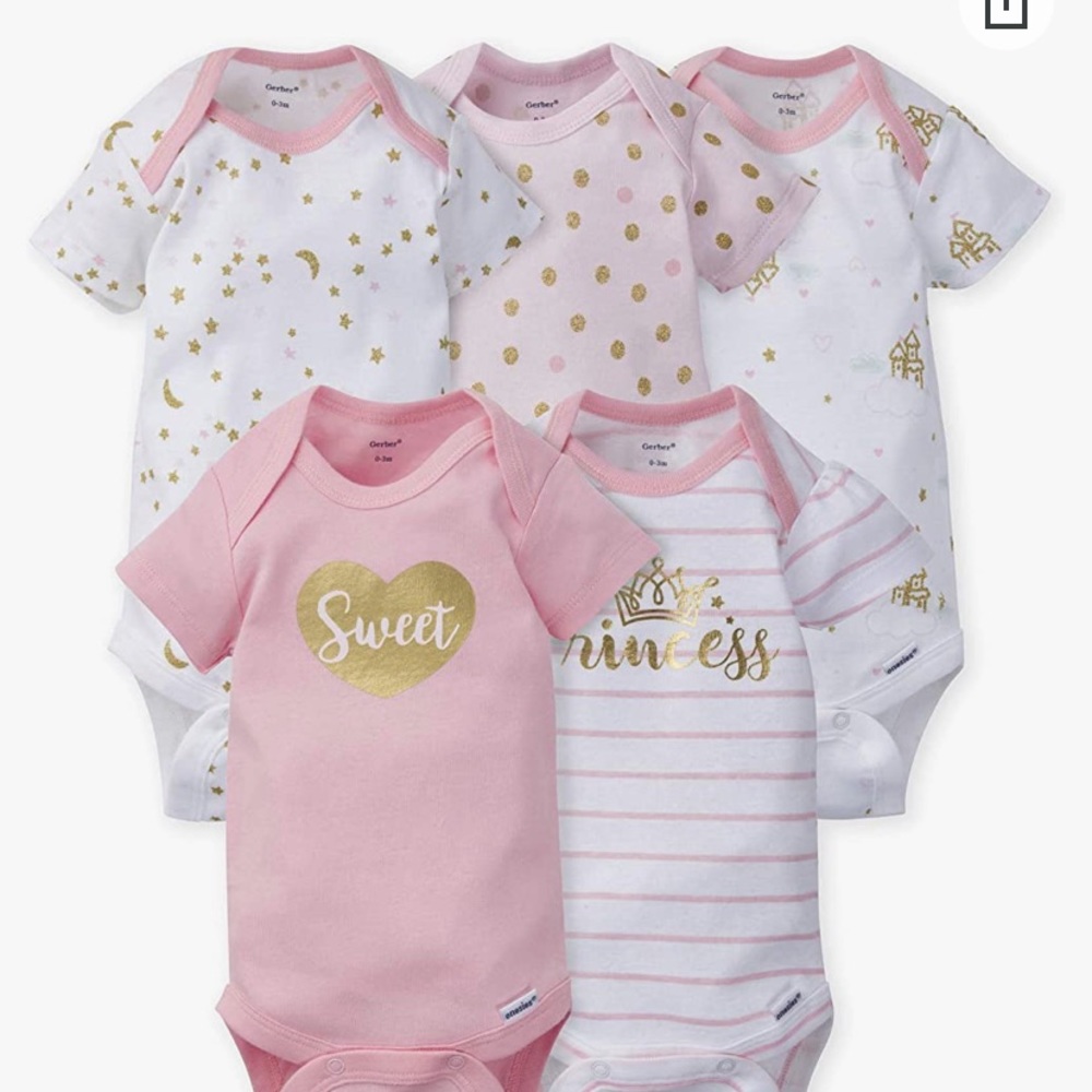 GERBER Baby Girls 5-Pack Variety Onesies Bodysuits Footie, Princess 3-6 months